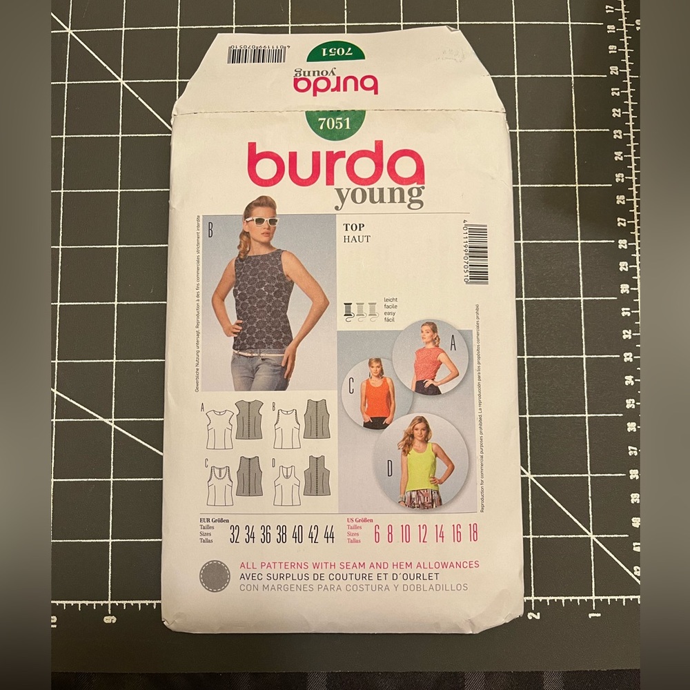 Burda tank top sewing pattern #7051